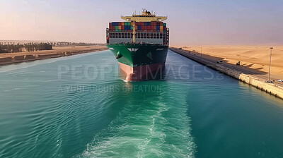 Cargo ship, Ocean and container for trade, transport, and economics. Freight, long journey and export for global delivery. Goods, services and stock for distribution to international market.