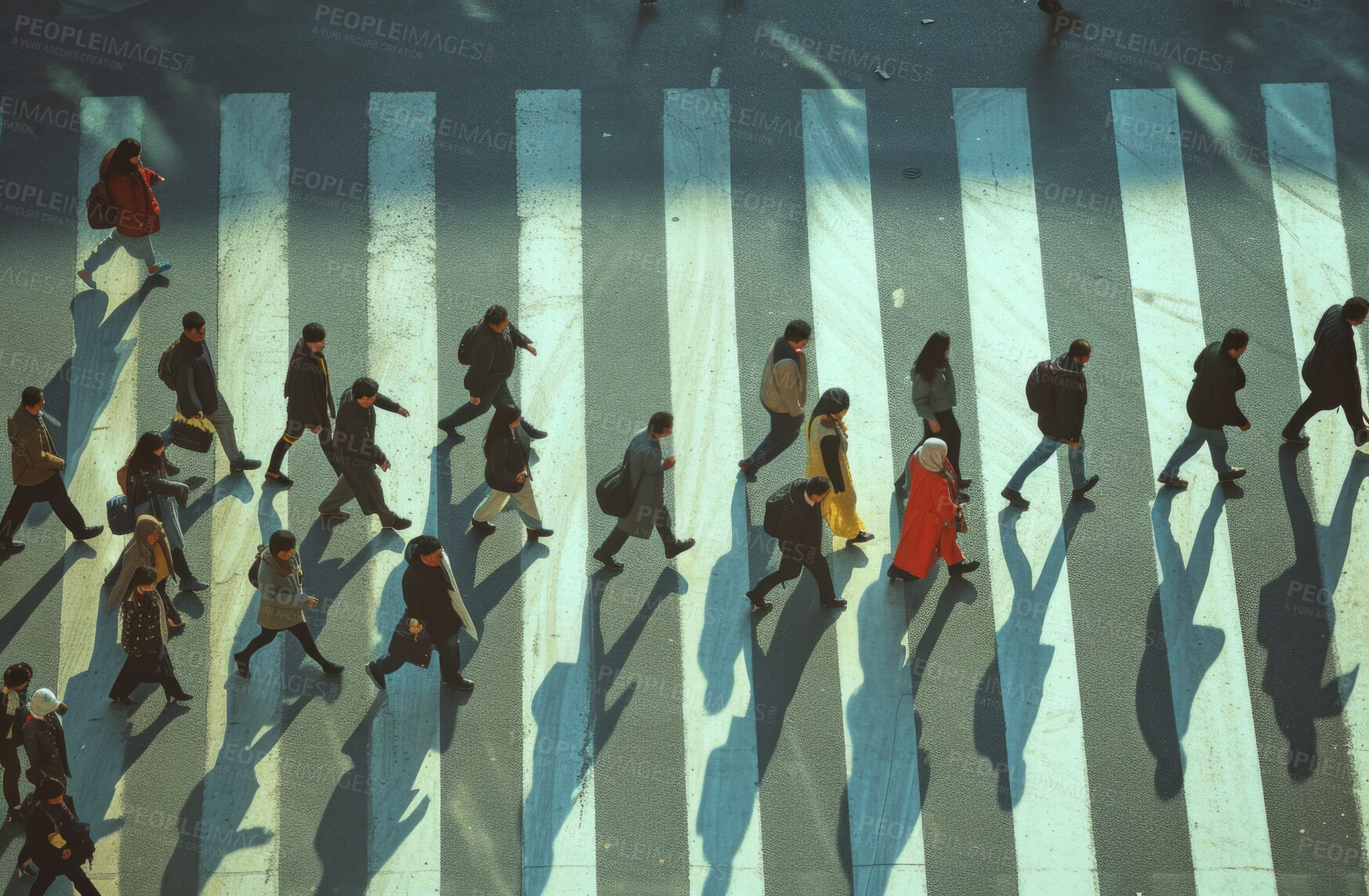 Buy stock photo Abstract, background and group of people walking in the city for population, urban foot traffic and workers. Blurred, movement and pedestrians rushing to work for mockup, copy space and design