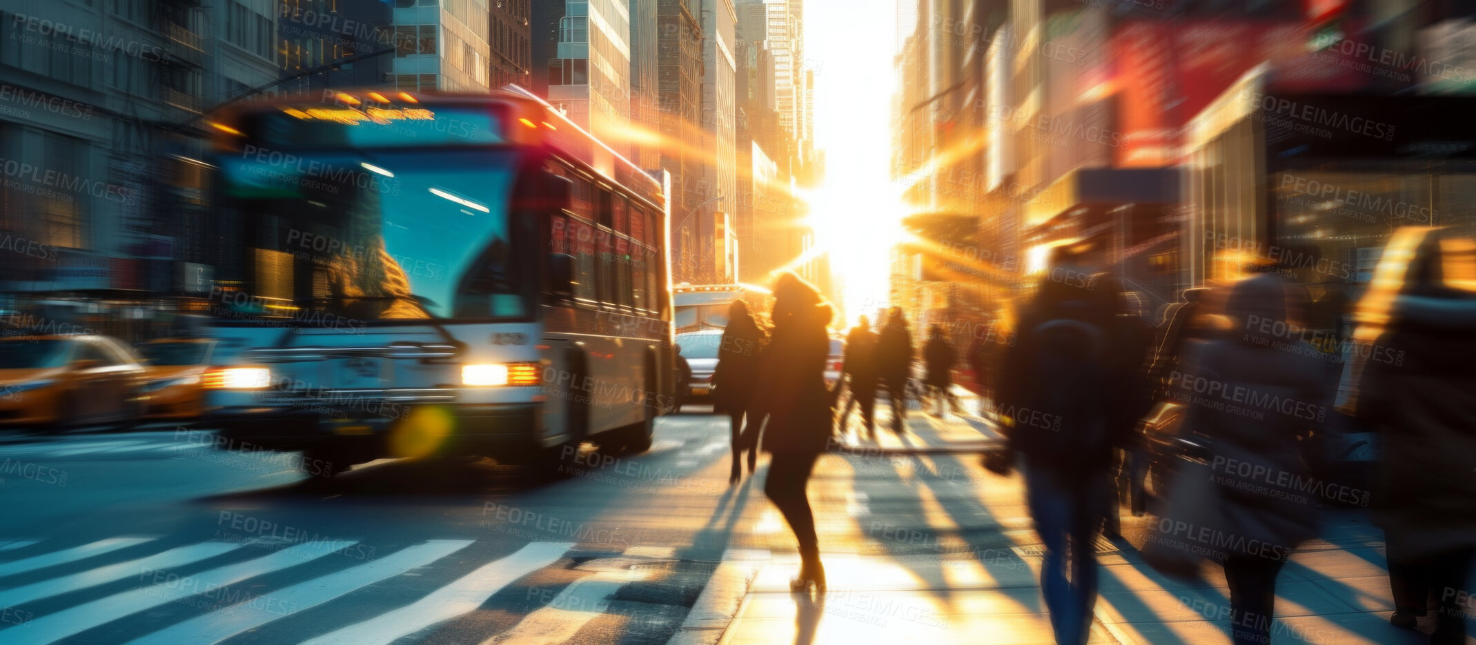 Buy stock photo Abstract, background and group of people walking in the city for population, urban foot traffic and workers. Blurred, movement and pedestrians rushing to work for mockup, copy space and design