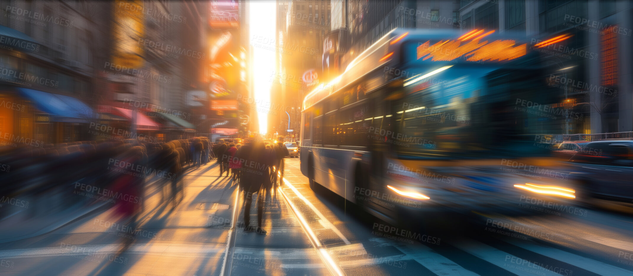 Buy stock photo Abstract, background and group of people walking in the city for population, urban foot traffic and workers. Blurred, movement and pedestrians rushing to work for mockup, copy space and design