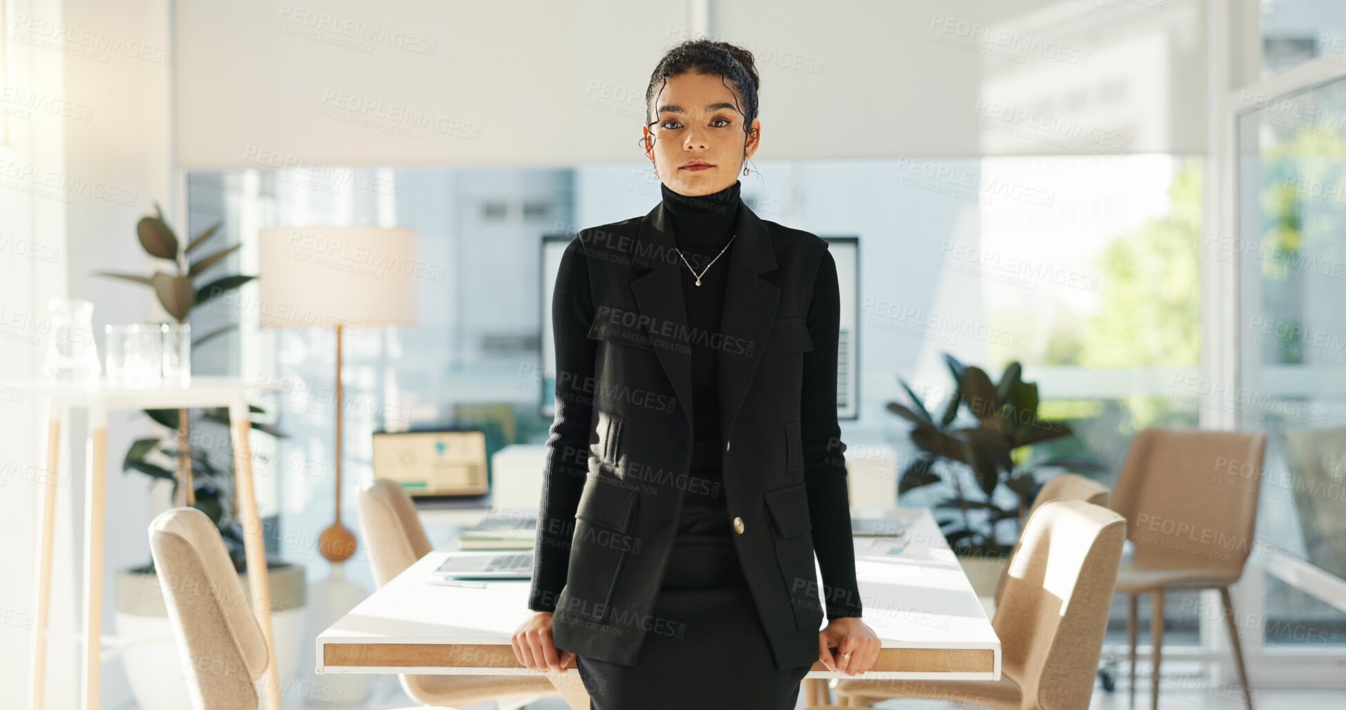 Buy stock photo Crossed arms, happy and face of business woman in office for leadership, empowerment and success. Creative agency, startup and portrait of person smile in workplace for ambition, pride and confidence