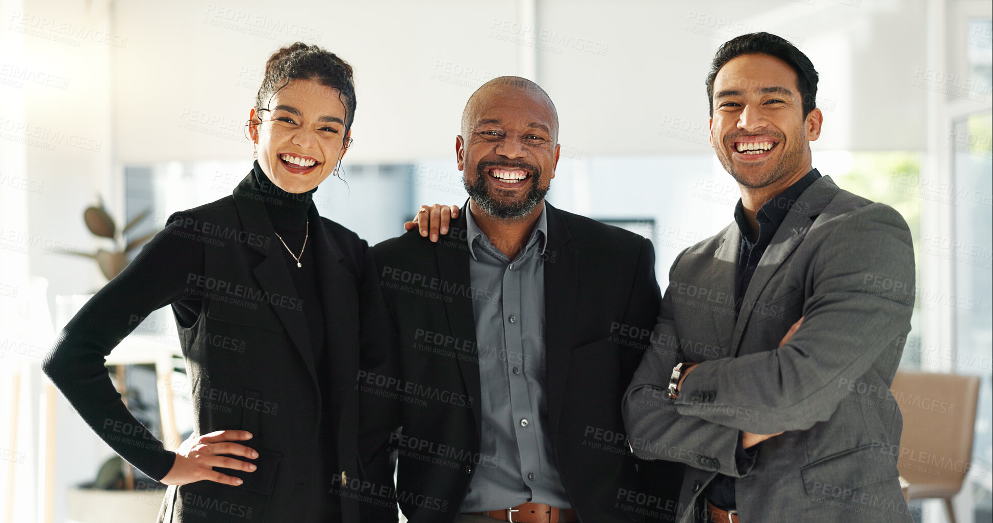 Buy stock photo Business people, happy with diversity and face of team with smile, financial advisor group in the workplace. Professional, collaboration and trust, confidence in portrait and accounting partners