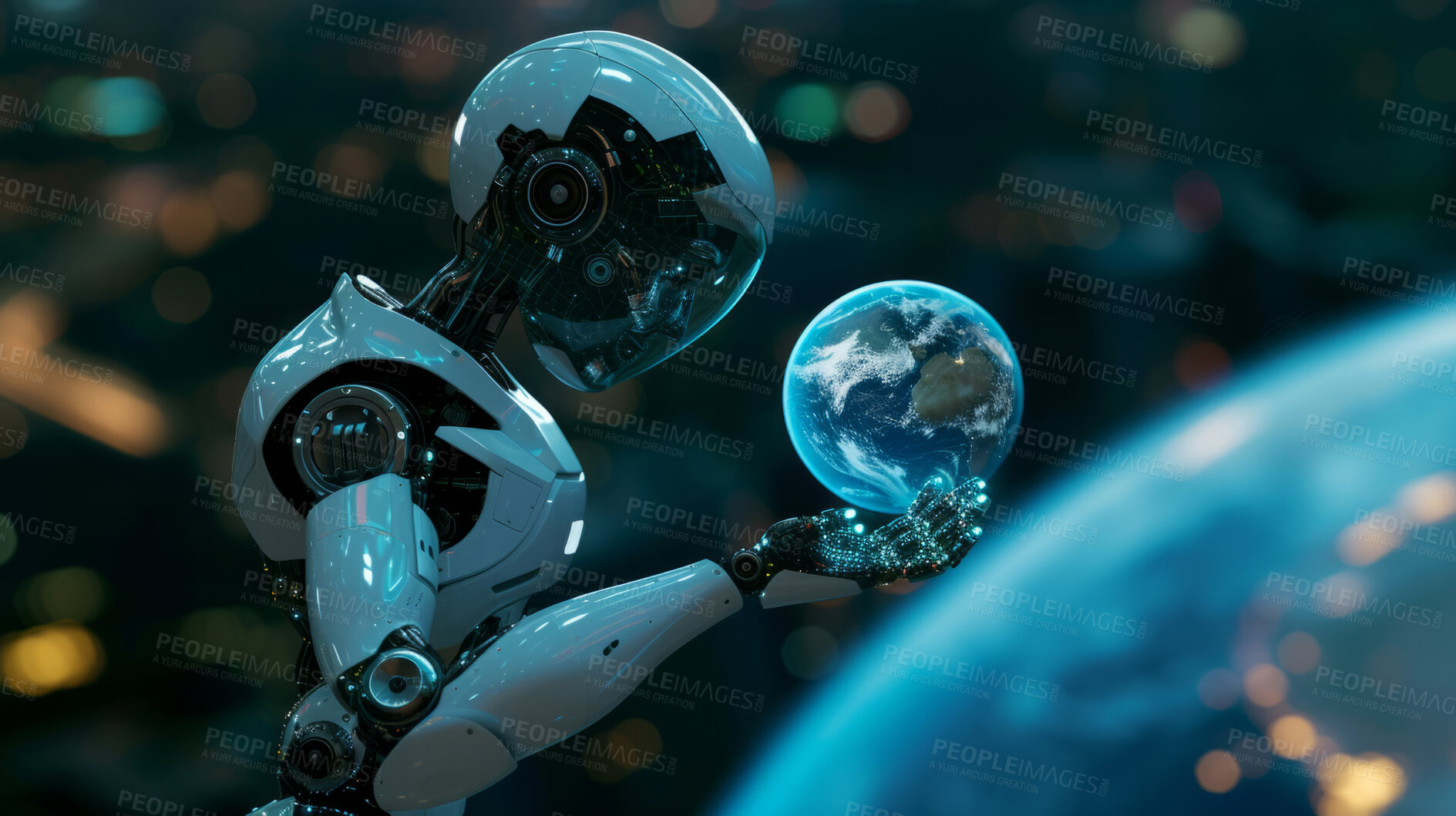 Buy stock photo AI robotics, global revolution and technological advancement. Transforming industries worldwide with AI-driven robotics, shaping the future of automation and digital progress. Explore the global frontier of technology.