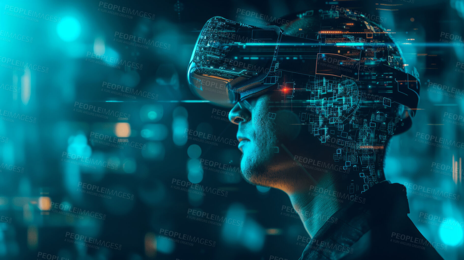 Buy stock photo Virtual reality, programming and fun experiences for tech fans. Mixing programming with VR tech for exciting digital worlds. Dive into the future of tech innovation.