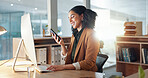 Woman, computer and phone call as receptionist for client consulting or online booking, information with smile. Female worker, communication or talking in office for service, helping or appointment