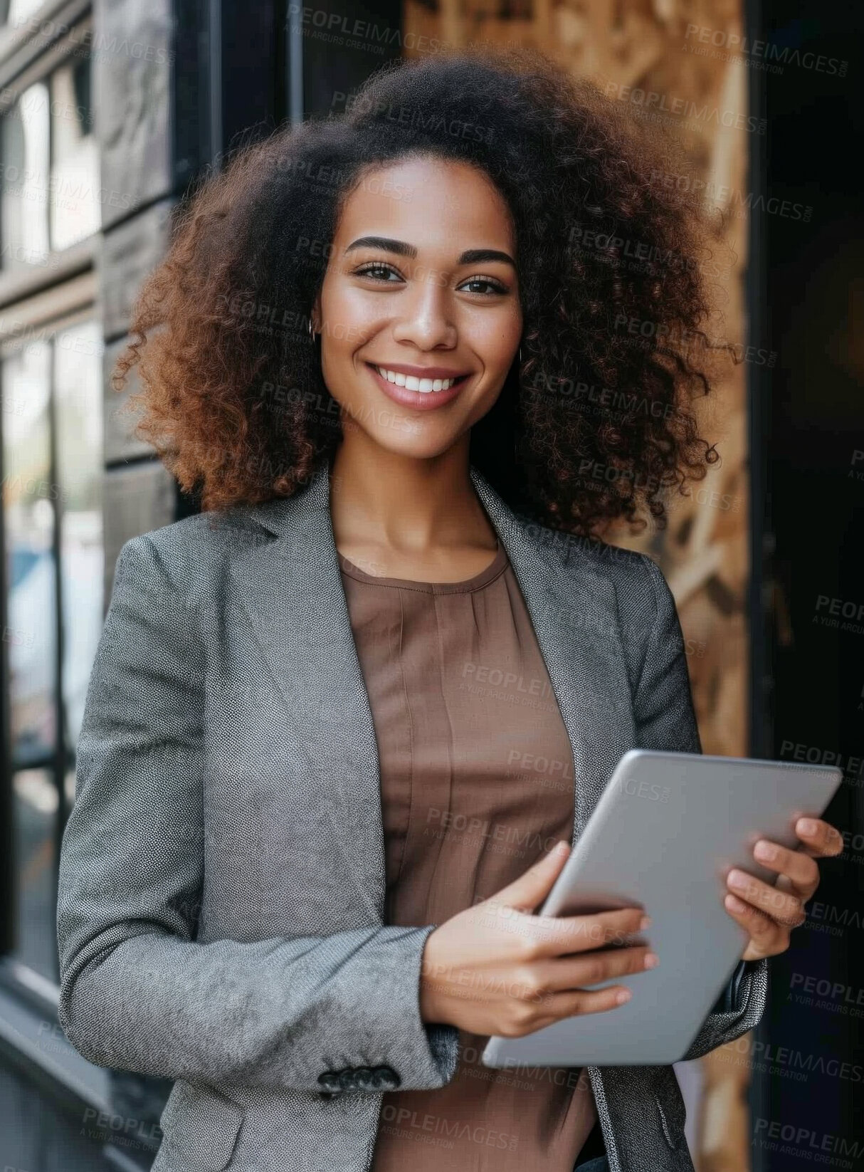 Buy stock photo Woman, tablet and business portrait in an office for management, entrepreneur and corporate planning. Confident, female executive standing alone for portrait, strategy and leadership in workplace