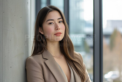 Woman, employee and business portrait in an office for management, entrepreneur and corporate planning. Confident, female executive standing alone for marketing, strategy and leadership in workplace