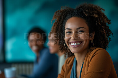 Buy stock photo Woman, employee and business portrait in an office for management, entrepreneur and corporate planning. Confident, female executive smiling or happy for marketing, strategy or leadership in workplace