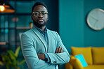 Man, entrepreneur and business portrait in an office for management, entrepreneur and corporate planning. Confident, male and executive with arms crossed for marketing or leadership in workplace