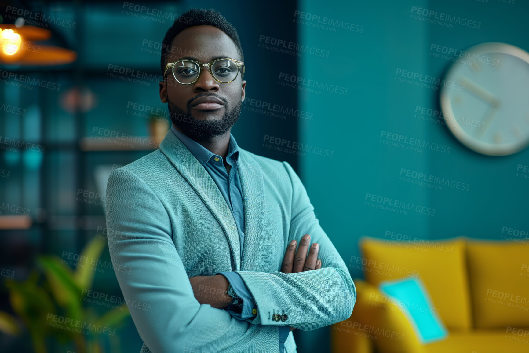 Buy stock photo Man, entrepreneur and business portrait in an office for management, entrepreneur and corporate planning. Confident, male and executive with arms crossed for marketing or leadership in workplace