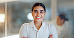 Lab face, science woman and happiness for chemistry development, medical innovation or scientific success. Laboratory portrait, job experience or scientist smile for healthcare support, help or study