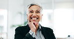 Senior woman, business ceo and laughing face in a office with consultant manager confidence. Funny, comedy and happy professional employee at a company with job at consultation agency with a smile