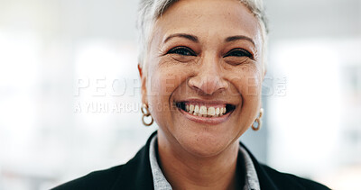 Senior woman, business ceo closeup and laughing face in a office with consultant manager confidence. Funny, comedy and happy professional employee at a company job at consultation agency with smile