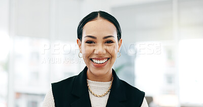 Happy, Accountant and portrait of business woman in an finance agency, startup or company office with growth. Development, laughing and young employee confident as a corporate manager at workplace
