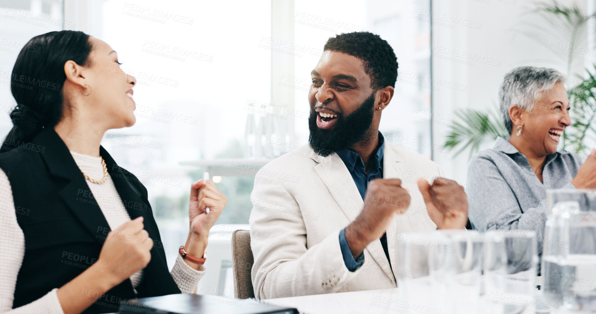 Buy stock photo Business people, team applause and high five on laptop for achievement, goal or success. Clapping, excited group and fist bump in celebration, target and congratulations for winner of bonus promotion