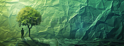 Abstract, banner and sustainable environment mockup for meditation, zen and eco friendly. Tree silhouette, paper texture and green backdrop for wallpaper, earth day and sustainability poster design