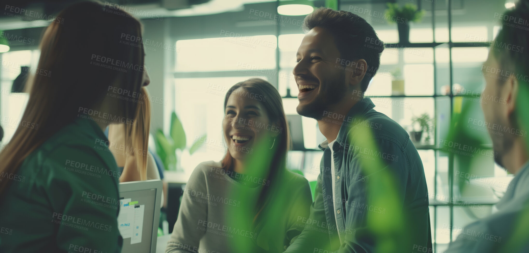 Buy stock photo Group, agency and business discussion in an office for collaboration, teamwork and sustainability. Confident, empowerment and diverse staff sitting together for meeting and leadership in workplace