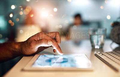 Buy stock photo Cropped shot of an unrecognizable person using a digital tablet at a office