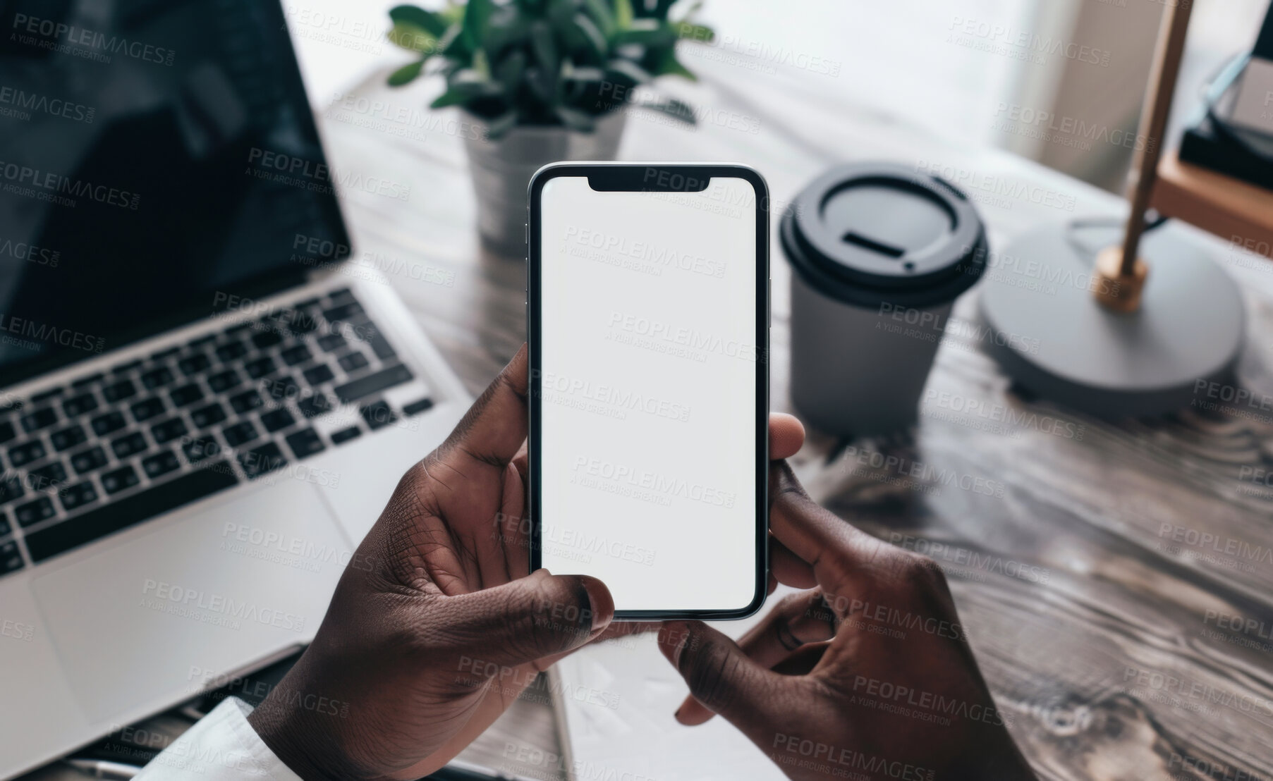 Buy stock photo Smartphone, hand and person typing an email or message for social media marketing, business or networking. Closeup, cellphone and blank screen mockup space for apps, content creation and research