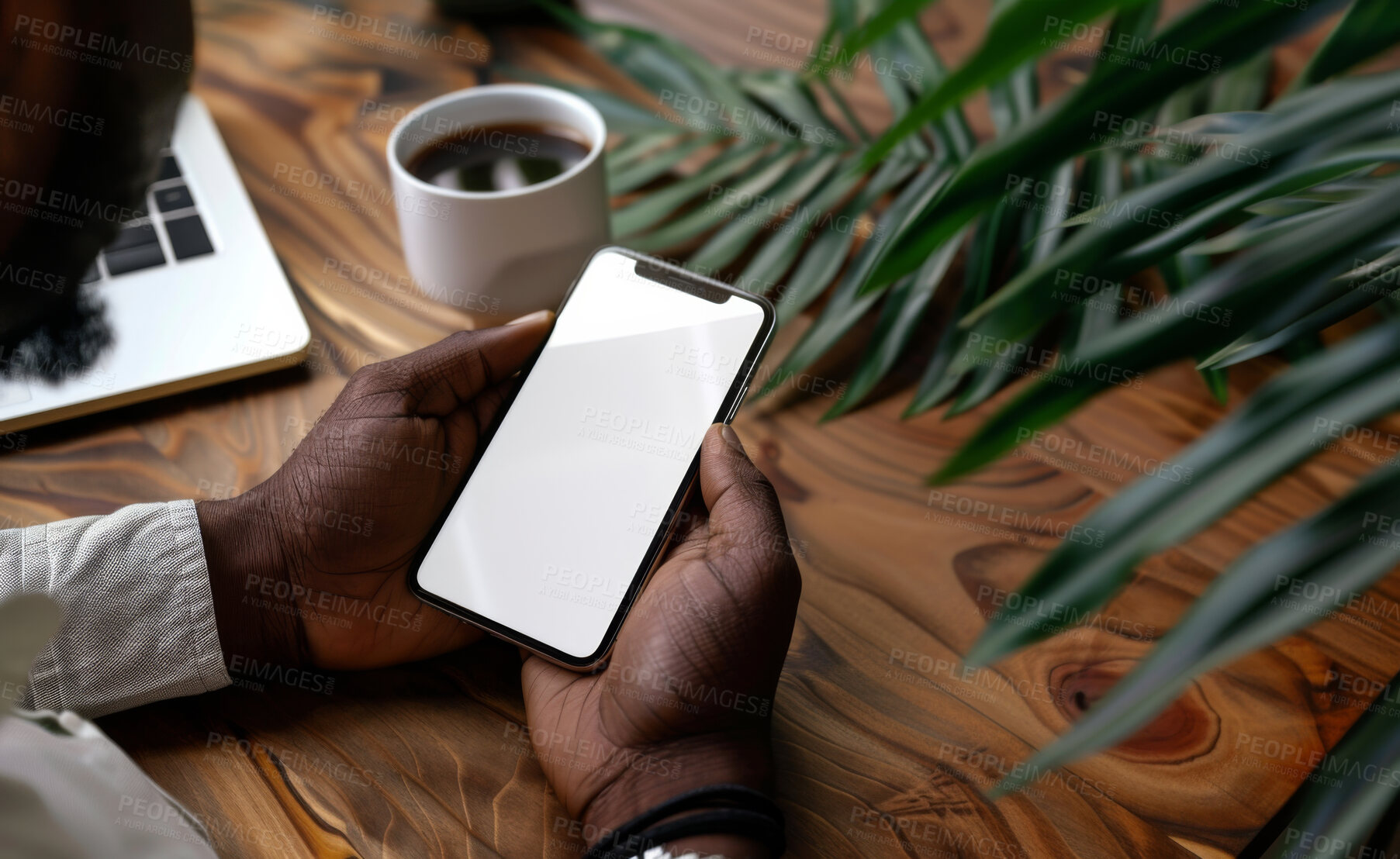 Buy stock photo Smartphone, hand and person typing an email or message for social media marketing, business or networking. Closeup, cellphone and blank screen mockup space for apps, content creation and research