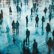 Internet Crowd Group, people and crowd connected to wifi internet, big data and smart ...