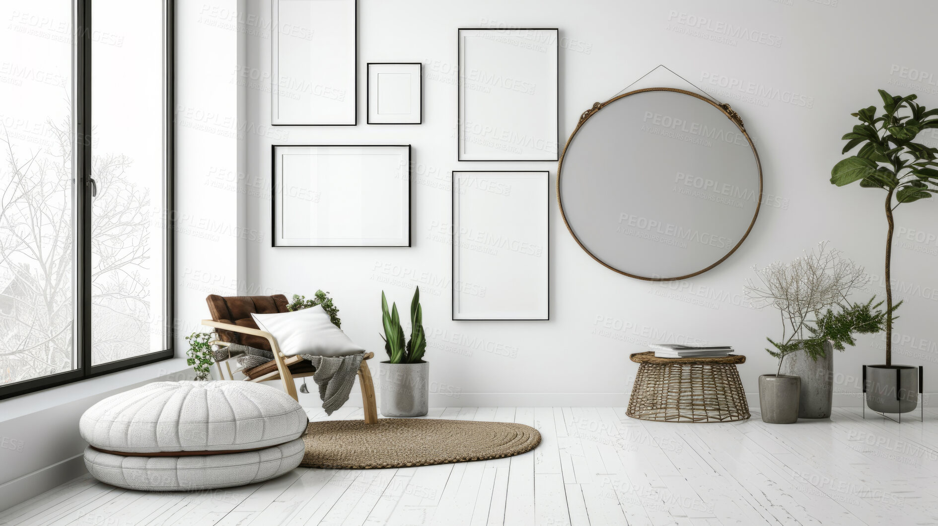 Buy stock photo Sunlight, room and serene ambiance for chill vibes, natural light and a calming atmosphere. Soft shadows, streaming sunlight and cozy furnishings create an idyllic space. Perfect for home decor blogs, real estate listings and relaxation-focused visuals.