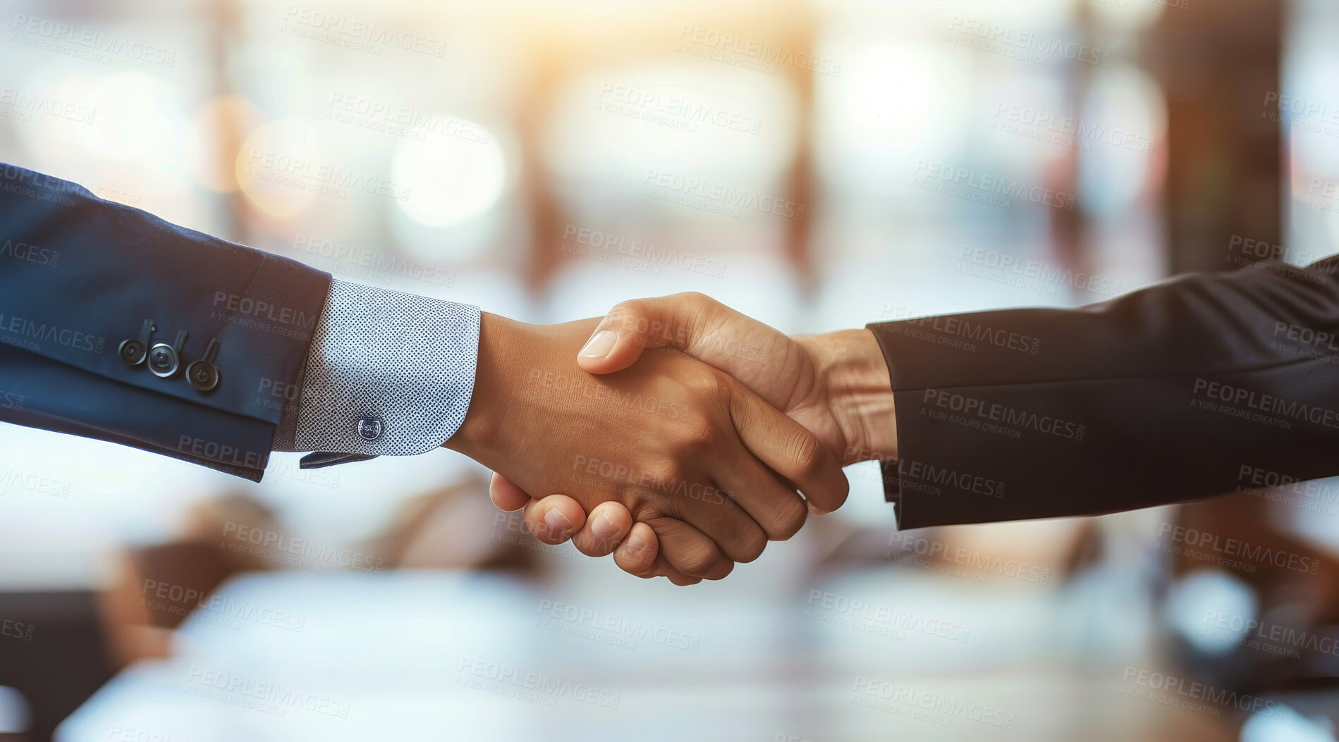 Buy stock photo Handshake, corporate business and people in an interview or greeting for meeting, partnership agreement or promotion. Closeup, hands or businesspeople agree to deal for contract, negotiation or trade