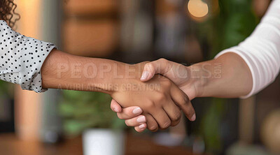 Handshake, corporate business and people in an interview or greeting for meeting, partnership agreement or promotion. Closeup, hands or businesspeople agree to deal for contract, negotiation or trade