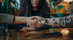 Handshake, corporate business and people in an interview or greeting for meeting, partnership agreement or promotion. Closeup, hands or businesspeople agree to deal for contract, negotiation or trade