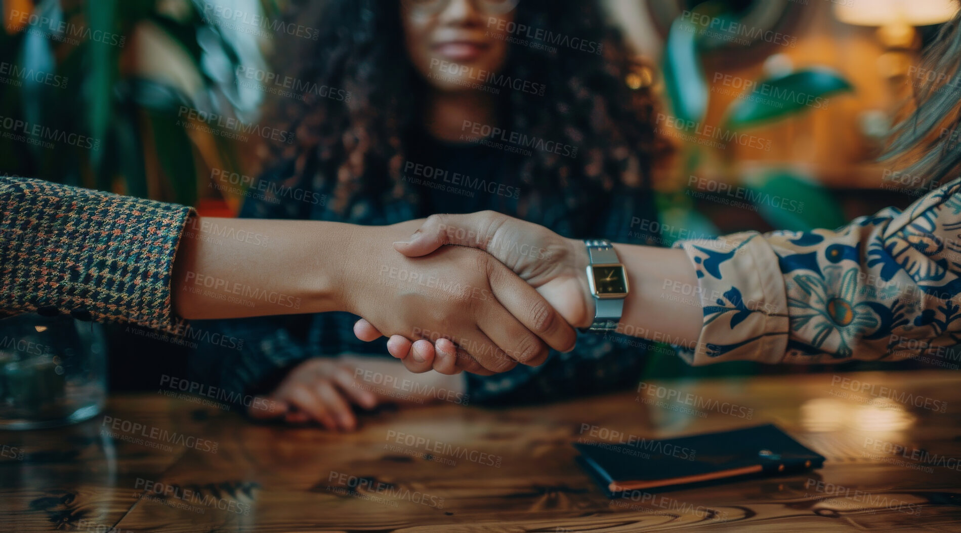 Buy stock photo Handshake, corporate business and people in an interview or greeting for meeting, partnership agreement or promotion. Closeup, hands or businesspeople agree to deal for contract, negotiation or trade