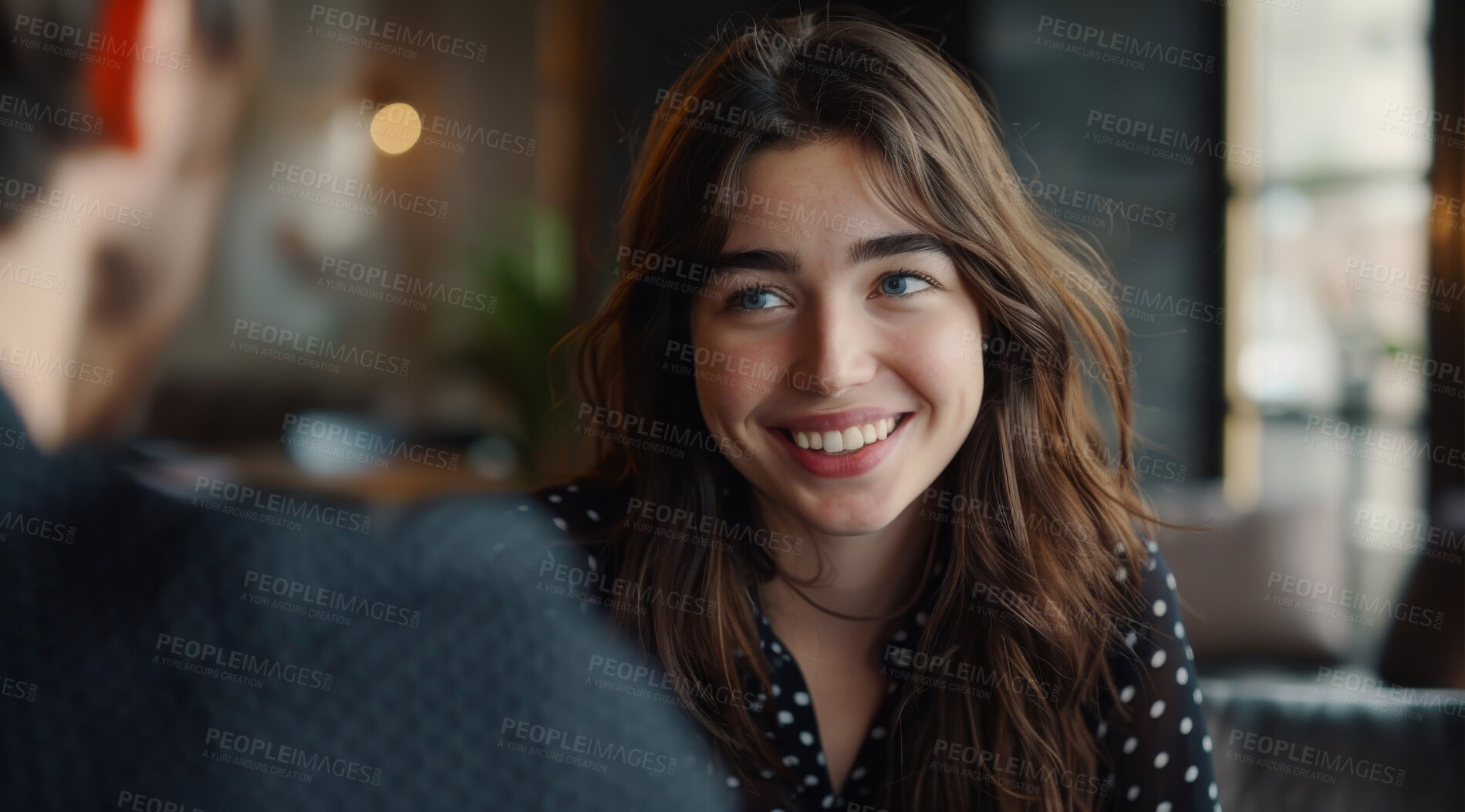 Buy stock photo Young, corporate business and woman in an interview or meeting for job application, career or promotion. Confident, American and female professional smiling for new position, recruitment and work