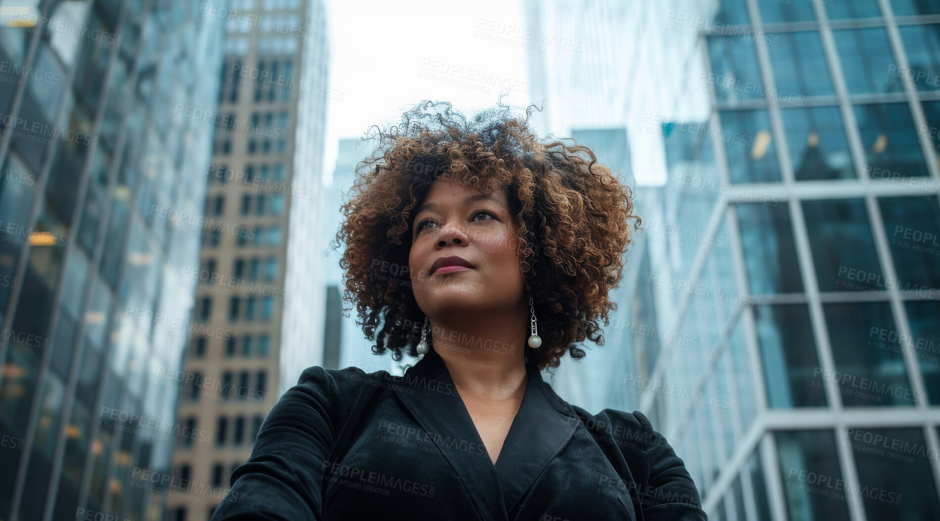 Buy stock photo Portrait, corporate business and woman in the city for investment, entrepreneur and executive. Confident, African American and female professional standing outdoor for leadership, empowerment or ceo