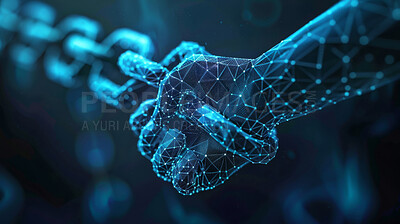 Digital, hand and chain illustration connected to internet, data and virtual reality. Silhouette, business and plexus network lines for communication, futuristic connection and marketing strategy