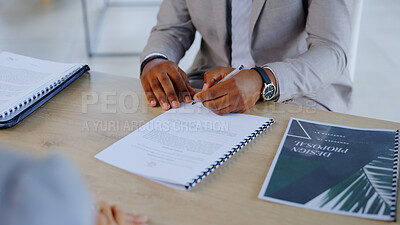 Buy stock photo Business person, hands and writing with documents for contract, signing or signature on office desk. Closeup of employee or intern filling out form, application or paperwork for hiring at workplace