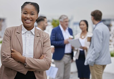 Buy stock photo Business portrait, black woman and office team with collaboration and manager with a smile. Planning, happiness and teamwork of company group with a proud boss ready for work and job leadership