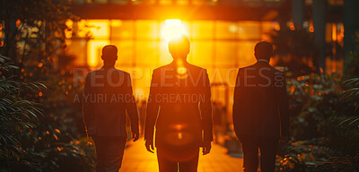 Corporate, building and business group of people walking in large office, hotel or hallway. Blurry, silhouette and movement background for architecture, wallpaper and conference in modern times