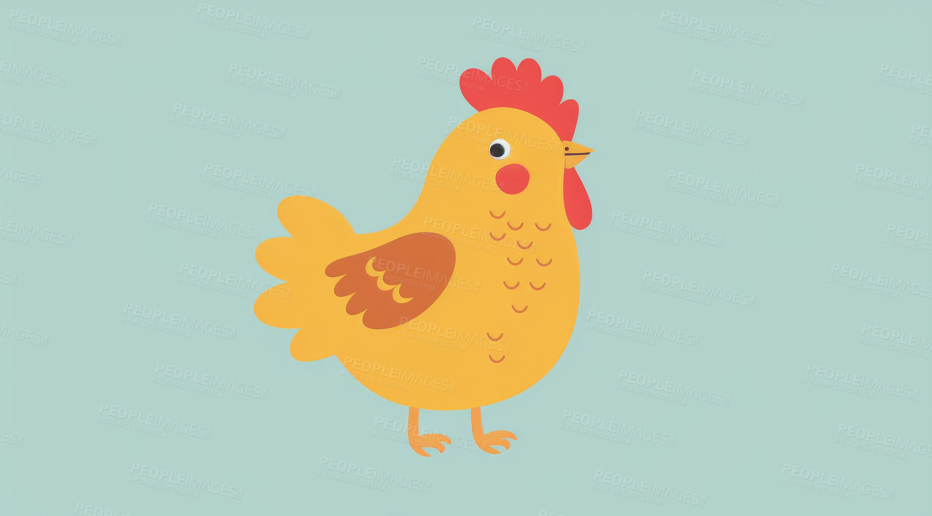 Buy stock photo Chicken, illustration and digital art of an animal isolated on a background for poster, post card or printing. Cute, creative and drawing of a cartoon character for wallpaper, canvas and decoration