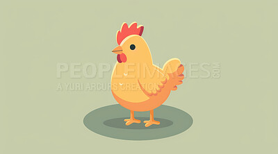 Chicken, illustration and digital art of an animal isolated on a background for poster, post card or printing. Cute, creative and drawing of a cartoon character for wallpaper, canvas and decoration