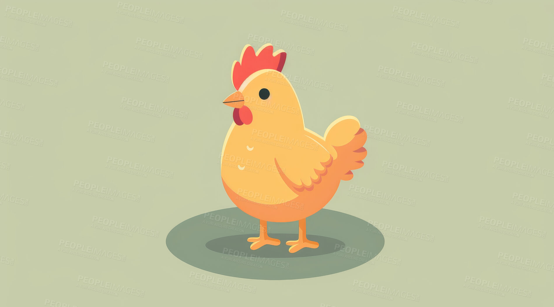 Buy stock photo Chicken, illustration and digital art of an animal isolated on a background for poster, post card or printing. Cute, creative and drawing of a cartoon character for wallpaper, canvas and decoration