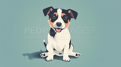Dog, illustration and digital art of an animal isolated on a background for poster, post card or printing. Cute, creative and drawing of a cartoon character for wallpaper, canvas and decoration