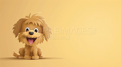 Dog, illustration and digital art of an animal isolated on a background for poster, post card or printing. Cute, creative and drawing of a cartoon character for wallpaper, canvas and decoration