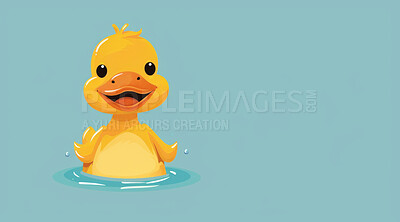 Duck, illustration and digital art of an animal isolated on a background for poster, post card or printing. Cute, creative and drawing of a cartoon character for wallpaper, canvas and decoration