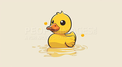Duck, illustration and digital art of an animal isolated on a background for poster, post card or printing. Cute, creative and drawing of a cartoon character for wallpaper, canvas and decoration