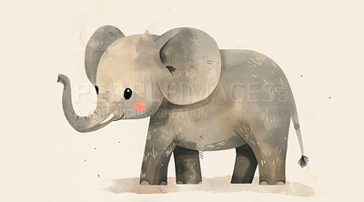 Elephant, illustration and digital art of an animal isolated on a background for poster, post card or printing. Cute, creative and drawing of a cartoon character for wallpaper, canvas and decoration