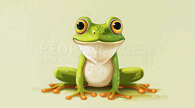 Frog, illustration and digital art of an animal isolated on a background for poster, post card or printing. Cute, creative and drawing of a cartoon character for wallpaper, canvas and decoration