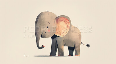 Elephant, illustration and digital art of an animal isolated on a background for poster, post card or printing. Cute, creative and drawing of a cartoon character for wallpaper, canvas and decoration