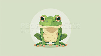 Frog, illustration and digital art of an animal isolated on a background for poster, post card or printing. Cute, creative and drawing of a cartoon character for wallpaper, canvas and decoration