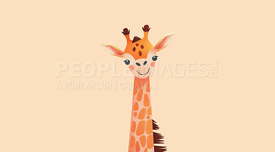 Giraffe, illustration and digital art of an animal isolated on a background for poster, post card or printing. Cute, creative and drawing of a cartoon character for wallpaper, canvas and decoration