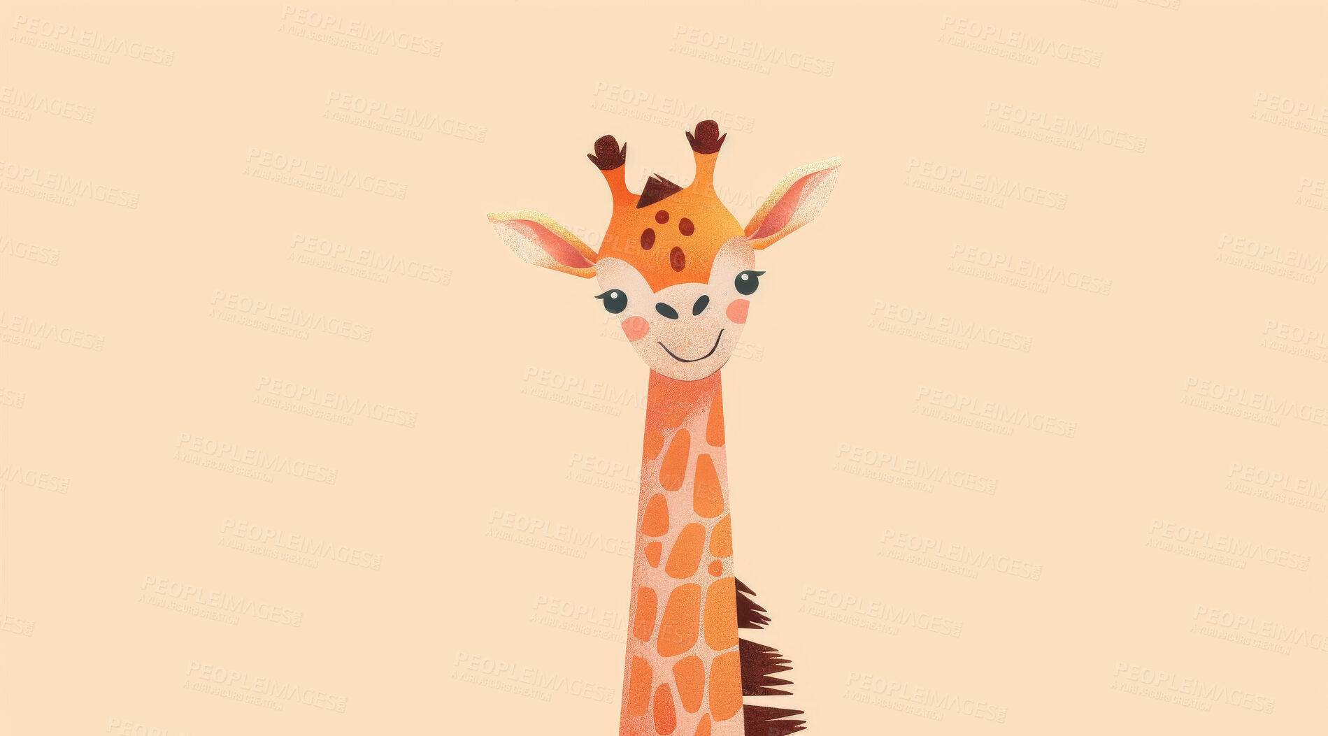 Buy stock photo Giraffe, illustration and digital art of an animal isolated on a background for poster, post card or printing. Cute, creative and drawing of a cartoon character for wallpaper, canvas and decoration