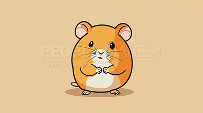 Hamster, illustration and digital art of an animal isolated on a background for poster, post card or printing. Cute, creative and drawing of a cartoon character for wallpaper, canvas and decoration